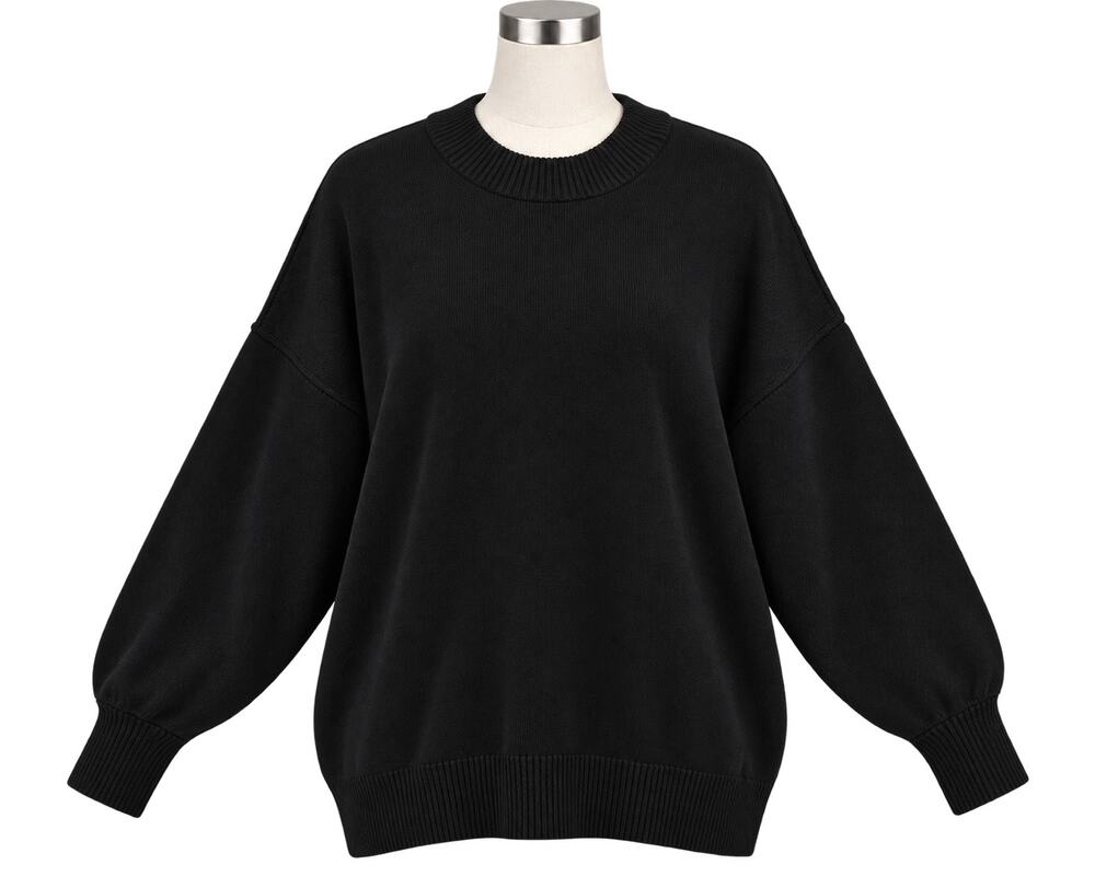 ZESICA Black Oversized Crewneck Knit Drop Shoulder Sweater - Size XL